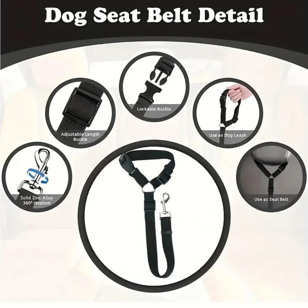 Dog Adjustable Car Tether Safety Seat Belt Leash - Purple